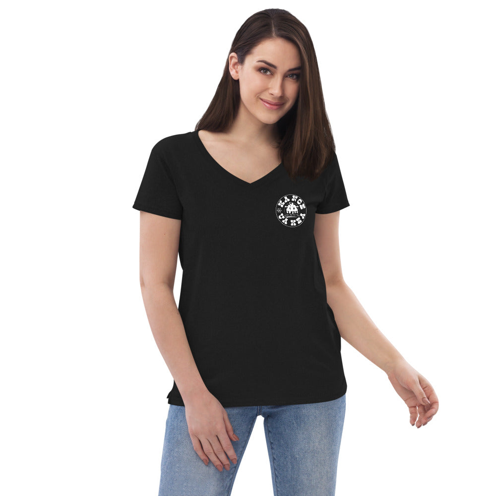 カノエウアケアオリジナルデザイン。SDG`sに配慮したレディース リサイクル素材 VネックTシャツ（ブラック）